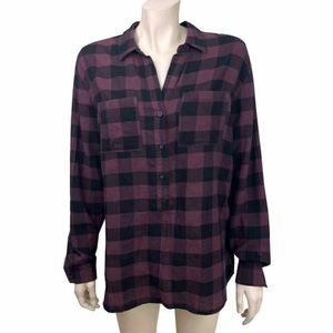 Beach Lunch‎ Lounge Purple & Black Buffalo Plaid Popover Blouse